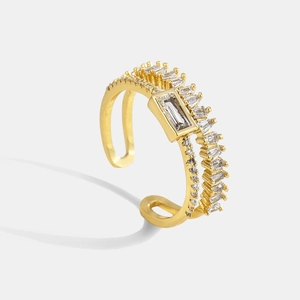 Anello Aperto Geometrico A Doppio Strato Rame Placcato Oro 18K Zirconia Gioielli Di Moda Regolabili Per Donna