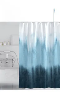 Detailed texture of thick waterproof polyester shower curtain with blue gradient pattern