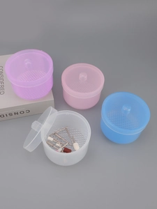 Nail drill bit cleaning box set with removable strainer baskets in four colors