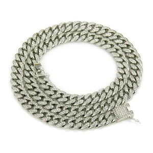 Silver 13mm iced out Miami Cuban link chain with square clasp for hip hop style