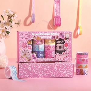 Set of 20 rolls of decorative pink washi tape with cute animal and floral patterns