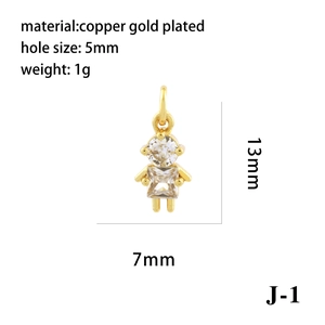 Detailed specs of a 13mm gold plated copper girl pendant with zircon and 5mm hole