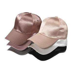 Silk satin baseball caps in multi-color metallic shades including rose gold and silver