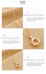 Detail of rose gold titanium necklace with a sparkling spiral flower pendant and fine chain