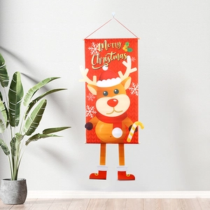 Christmas door hanging flag featuring a cartoon reindeer with 3D legs and golden text