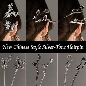Alloy Hair Sticks For Women Faux Artificial Pearl Rhinestone Butterfly Liquid Metal Tassel Vintage Chinese Style Hair Pins Hairpieces
