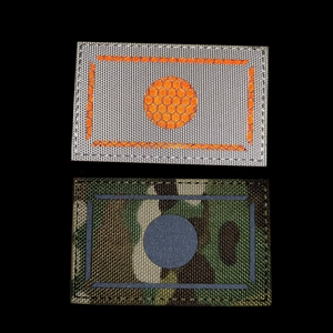 Tactical IR reflective patches featuring gray orange and camouflage honeycomb designs