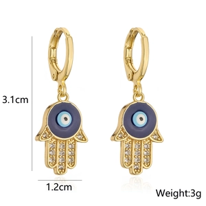 Hamsa Hand drop earrings with blue evil eye, dimensions 3.1cm height and 1.2cm width