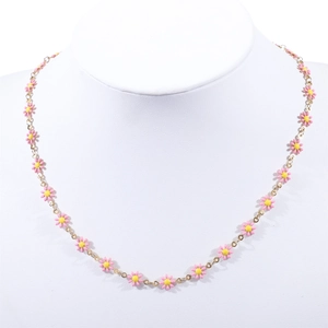18K gold plated stainless steel necklace featuring colorful enamel daisy floral charms