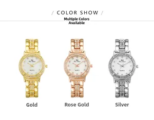 Detailed comparison of quartz watches in gold, rose gold, and silver with rhinestone bezel