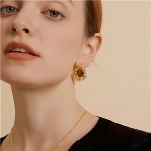 Boucles d'oreilles vintage en acier inoxydable avec pierre turquoise pour femmes
