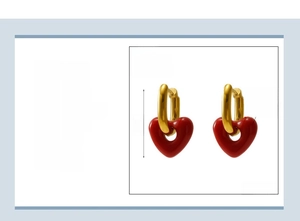 Macro shot of 22mm gold heart earrings with size measurements on a white background