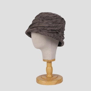 Vintage brown distressed bucket hat for women with unique ripped pleated texture