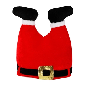 Funny Christmas hat with upside down Santa Claus legs design and sequins belt buckle