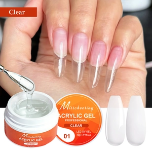 Macro shot of 15g clear acrylic nail gel showing thick texture and glossy finish