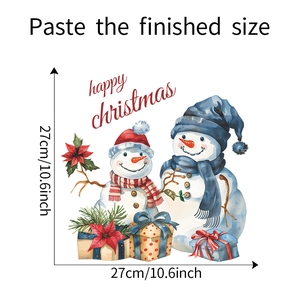Detail of Christmas snowman wall sticker with 27x27cm size markings and watercolor design