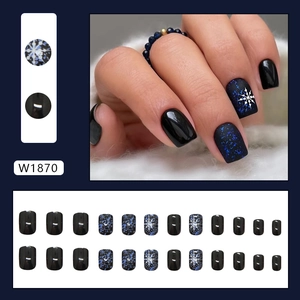Dark blue galaxy snowflake press-on nails with 24 pieces in square shape set