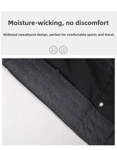 Detail of moisture-wicking widened sweatband on breathable quick-dry black sun hat