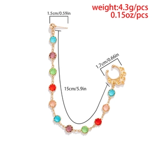 Detailed size map of gold chain earring with nose clip featuring colorful crystals