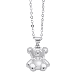 Élégant collier pendentif ours en argent avec perles blanches et finition métal poli