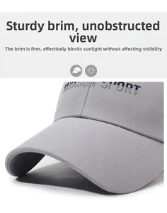 Macro detail of curved brim and MARASUN SPORT embroidery on grey baseball cap