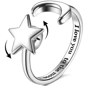 Rotating star and moon anxiety ring in silver with I love you to the moon engraving