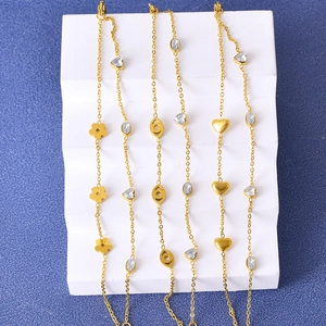 Neo-Chinese Double Layer Titanium Steel Bracelet For Women Gold Plated Hollow Flower Evil Eye Heart Zirconia Charm Bracelet Jewelry