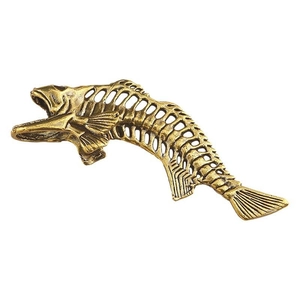 Vintage brass fish bone skeleton keychain pendant with detailed alloy structure