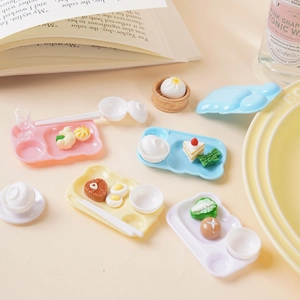 Miniature dollhouse kitchen set with colorful resin plates, fake food and tiny utensils