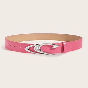 Pink leather belt with silver rhinestone buckle for women in a stylish vintage design