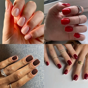 Uñas Postizas Brillantes Color Sólido Cuadradas Cortas Uñas Artificiales Con Pegamento Para Manicura Mujer Diario