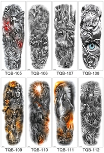 Selection of 8 waterproof full arm temporary tattoos with floral, lion and angel designs
