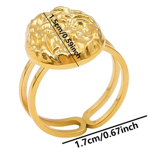 Detailed size view of an adjustable gold stainless steel ring with hammered texture