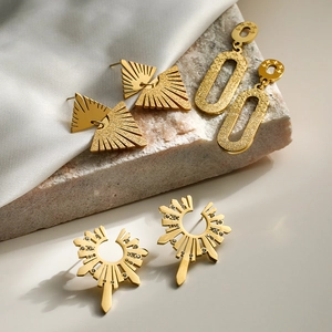 Irregular Geometric Drop Earrings Stainless Steel Gold Plated Rhinestone Minimalist Luxury Style For Women