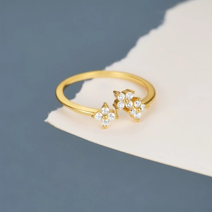 Close-up of gold plated S925 silver ring featuring sparkling zircon floral petals