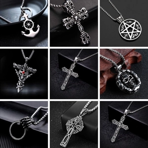 Pendant Necklace Alloy Pendant Stainless Steel Box Chain Hip Hop Gothic Punk Vintage Fashion Jewelry For Men Women