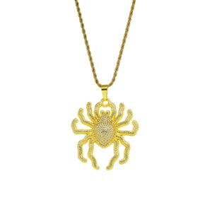 Iced Out Spider Pendant Necklace With Stainless Steel Rope Chain Alloy Rhinestone Hip Hop Jewelry For Men