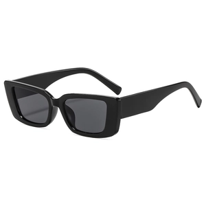 Fashionable rectangle thick frame sunglasses with glossy black finish and grey lenses