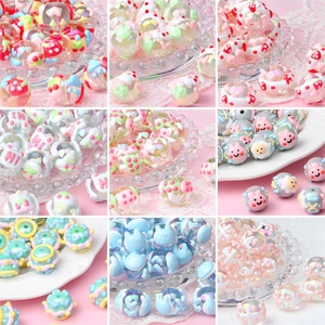 Assorted colorful acrylic hand-painted beads with cute rabbit and heart patterns for DIY