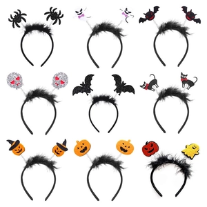 Halloween Headbands Pumpkin Spider Bat Ghost Skeleton Costume Hairband Feather Sequin Spring Party Hair Accessories