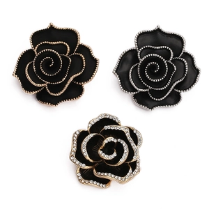 Vintage Camellia Rose Flower Brooch Pin For Women Alloy Enamel Rhinestone Artificial Pearl Elegant Jewelry Accessory Dress Decoration