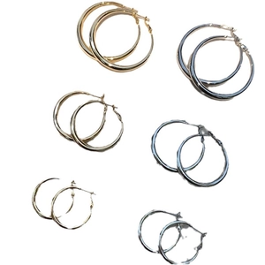 Classic thick hoop earrings in gold and silver colors with three different size options