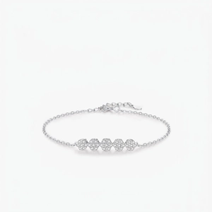 Elegant 925 Sterling Silver Bracelet For Women Featuring Five Flower Cluster Paved Cubic Zirconia Adjustable Chain