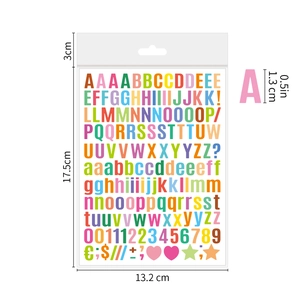 Macro detail of 0.5 inch waterproof alphabet stickers showing colorful letters and numbers