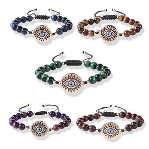 Handmade Evil Eye natural stone beaded bracelets in five colors with adjustable black cord