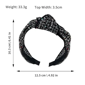 Multi-color tweed braided headband with top knot design, 3.5cm wide fashion hair accessory