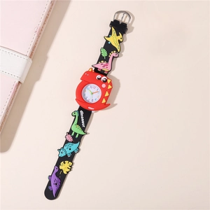 Kids cartoon dinosaur watch with colorful 3D silicone strap and 12-hour analog dial