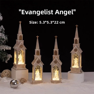Detail of angel-themed LED Christmas lanterns with dimensions 5.3x5.3x22cm in ivory finish