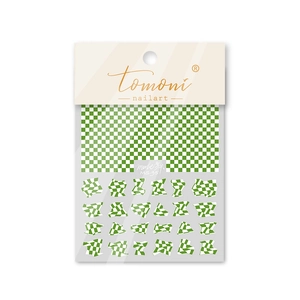 Dettaglio macro degli adesivi nail art MS-95 a scacchi verdi e bianchi con 24 pezzi unici
