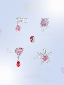 Detailed collection of S925 sterling silver charms and butterfly pendant with pink zircon